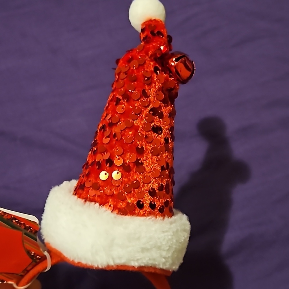 Lux Kids Holiday Headbands Silver Sparkle Snowflakes Red Jingle Bell Santa Hat - Picture 5 of 6